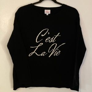 New with tags lightweight black “C’est la Vie” boutique sweater